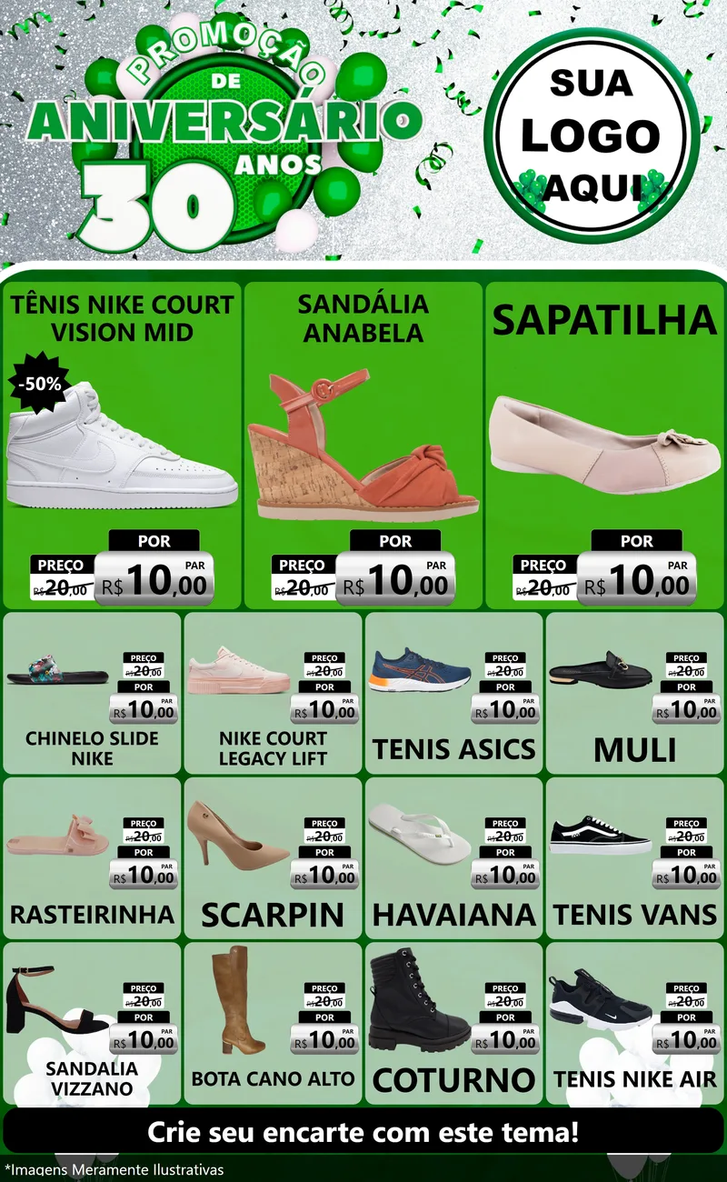 Modelo de Encarte para Encarte Grande com o tema Promoção de Aniversário - 30 Anos para Calçados