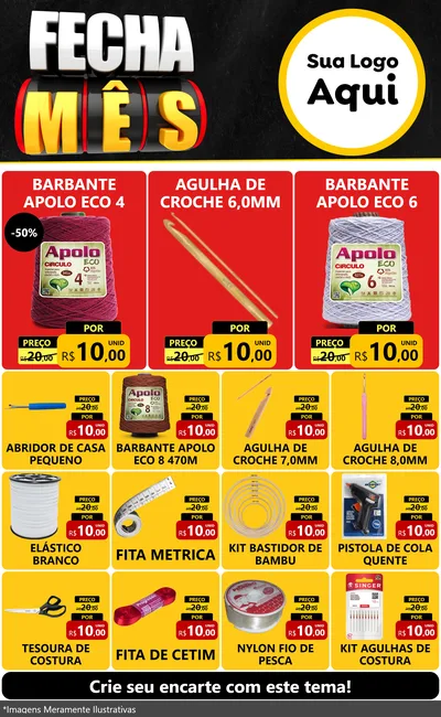 Modelo de Encarte para Encarte Grande com o tema Fecha Mês para Armarinho e Aviamentos