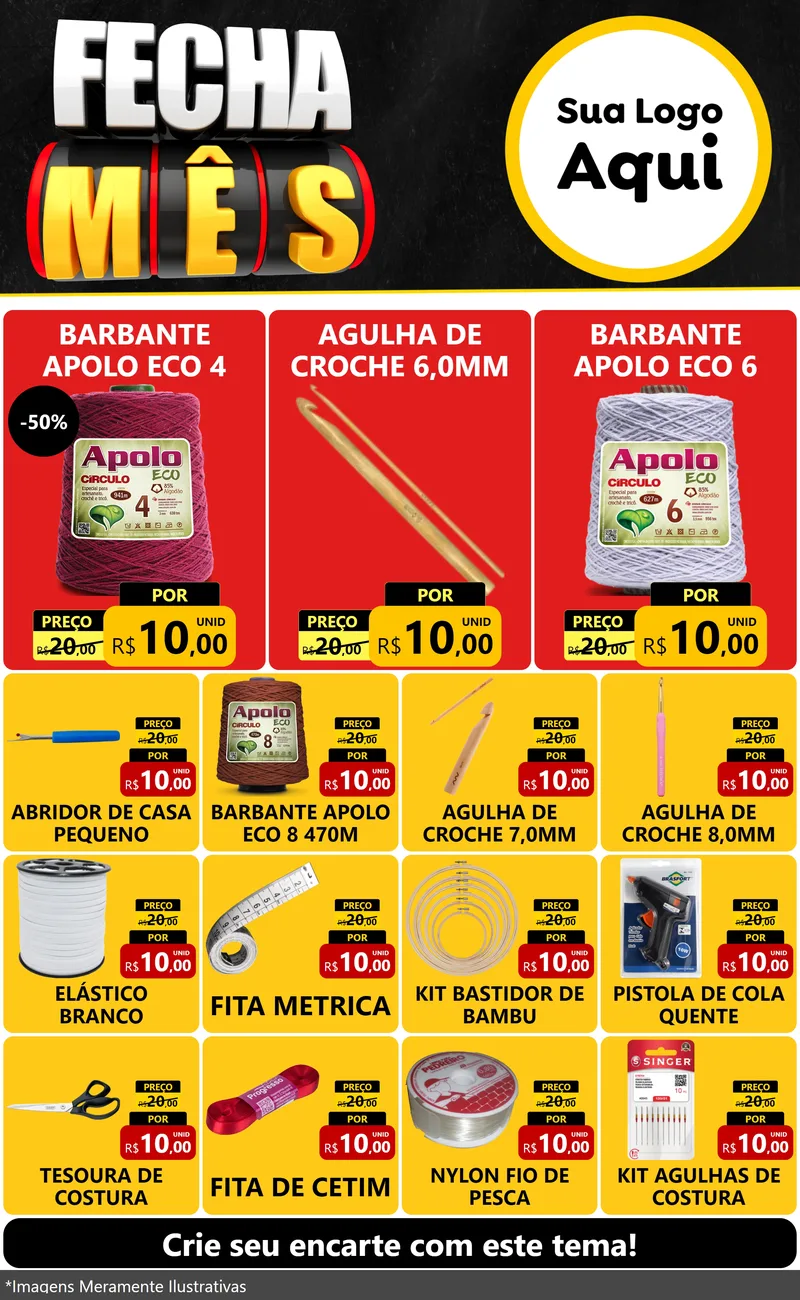 Modelo de Encarte para Encarte Grande com o tema Fecha Mês para Armarinho e Aviamentos
