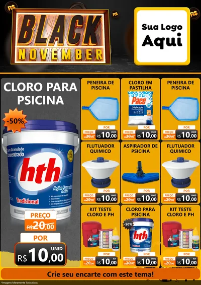 Modelo de Encarte para Encarte A4 Vertical com o tema Black November para Produtos para Piscina