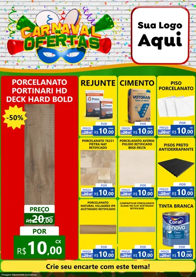 Modelo de Encarte para Encarte A4 Vertical com o tema Carnaval de Ofertas para Pisos e revestimentos