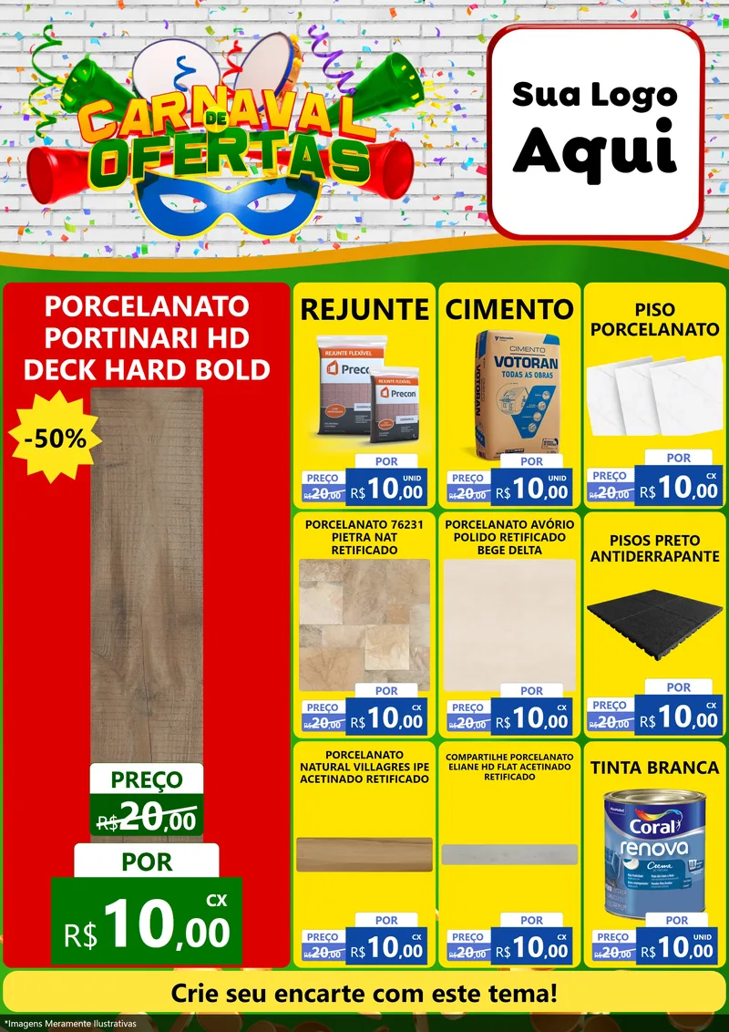 Modelo de Encarte para Encarte A4 Vertical com o tema Carnaval de Ofertas para Pisos e revestimentos