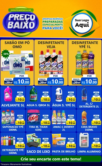 Modelo de Encarte para Encarte Grande com o tema Independência de Preço Baixo para Produtos de Limpeza