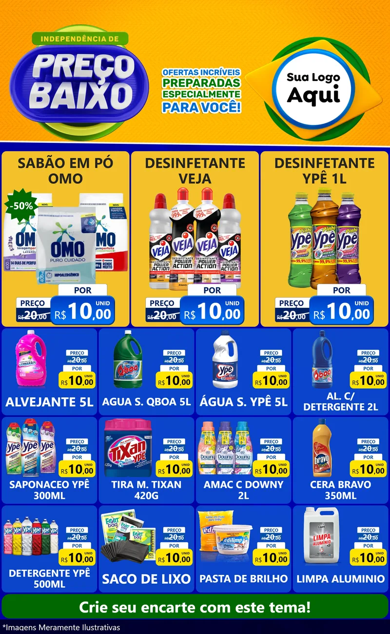 Modelo de Encarte para Encarte Grande com o tema Independência de Preço Baixo para Produtos de Limpeza