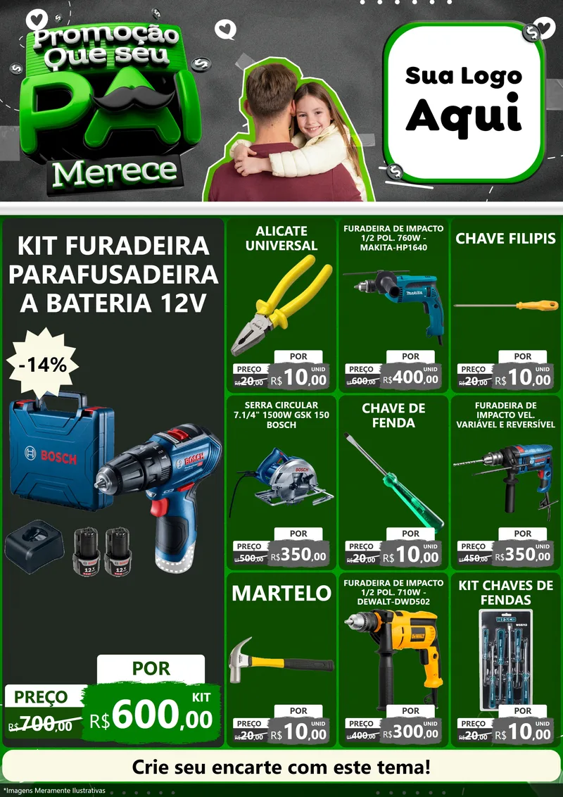 Modelo de Encarte para Encarte A4 Vertical com o tema Promoção Que seu Pai Merece para Maquinas e Ferramentas