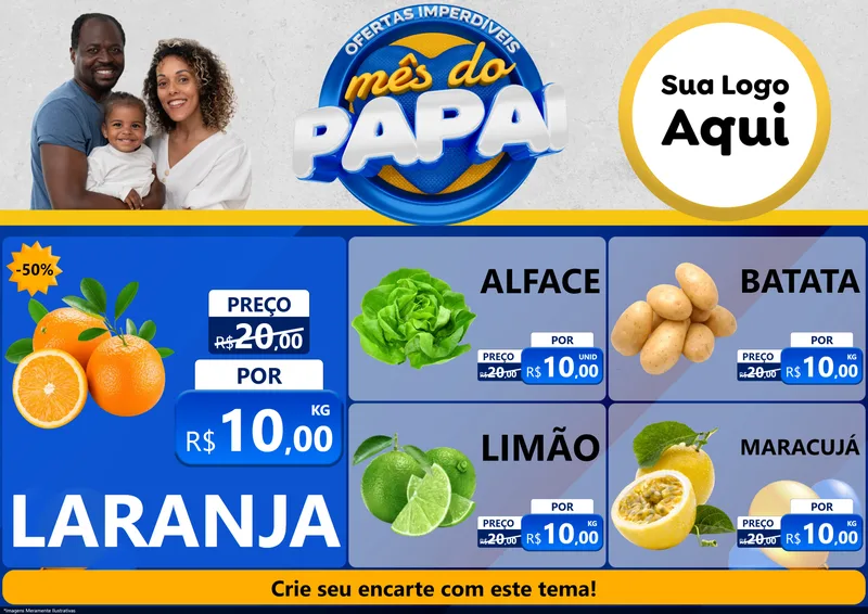 Modelo de Encarte para Encarte A4 Horizontal com o tema Ofertas Imperdíveis Mês Do Papai para Hortifrúti