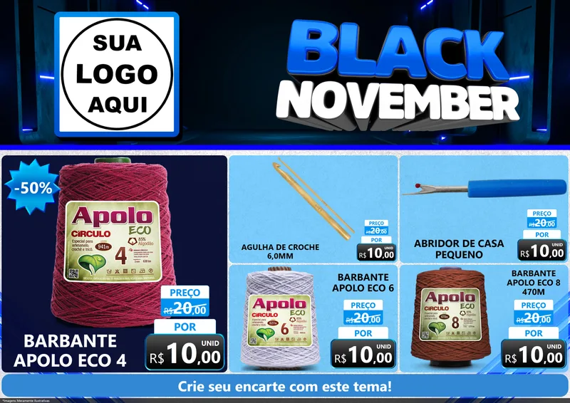 Modelo de Encarte para Encarte A4 Horizontal com o tema Black November para Armarinho e Aviamentos