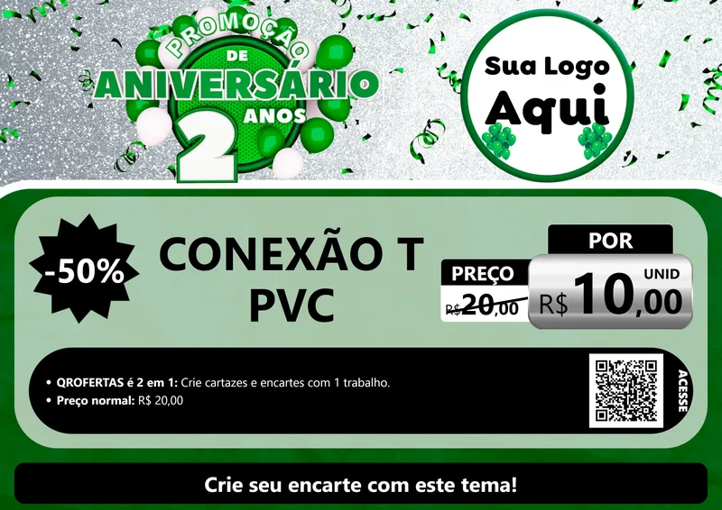 Modelo de Cartaz para Cartaz A4 Horizontal com o tema Promoção de Aniversário - 2 Anos para Tubos e conexões