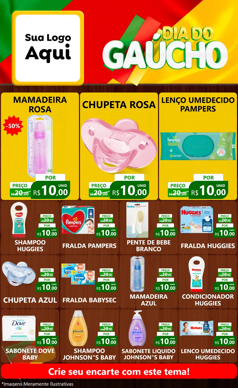 Modelo de Encarte para Encarte Grande com o tema Dia do Gaúcho para Bebês