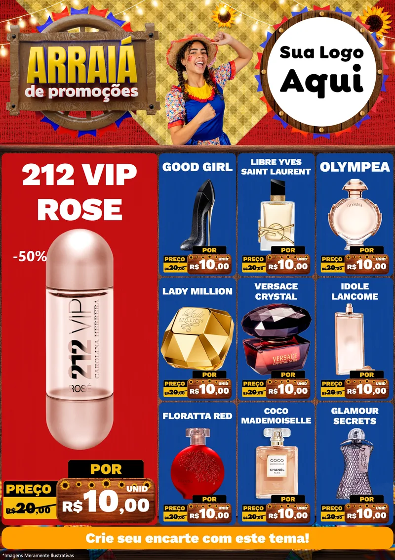 Modelo de Encarte para Encarte A4 Vertical com o tema Arraiá de Promoções para Perfumes