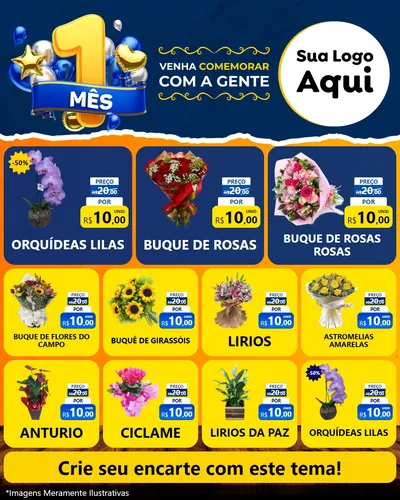 Modelo de Rede Social para Feed Instagram com o tema Um Mês de Aniversário para Floricultura e jardim