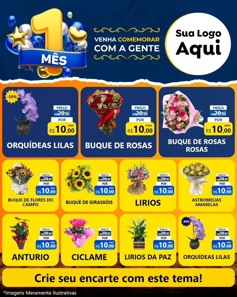Modelo de Rede Social para Feed Instagram com o tema Um Mês de Aniversário para Floricultura e jardim