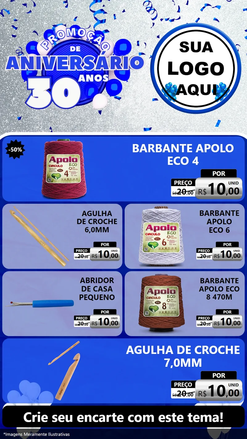 Modelo de TV para TV Vertical com o tema Promoção de Aniversário - 30 Anos para Armarinho e Aviamentos