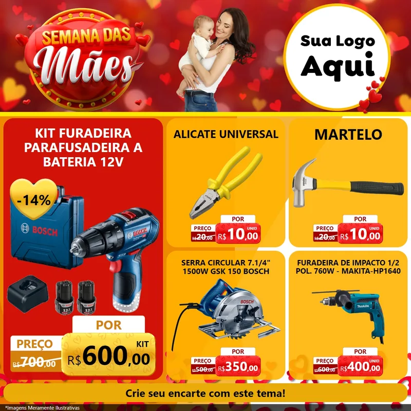 Modelo de Rede Social para Feed Facebook com o tema Semana das Mães para Maquinas e Ferramentas