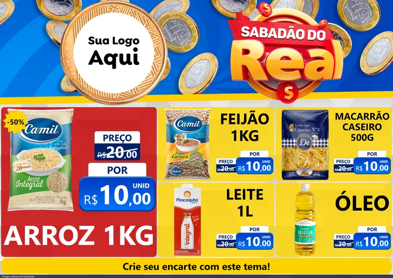 Modelo de Encarte para Encarte A4 Horizontal com o tema Sabadão do Real para Supermercado