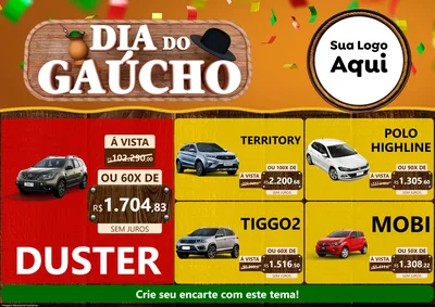 Modelo de Encarte para Encarte A4 Horizontal com o tema Dia do Gaúcho para Concessionaria de Carros