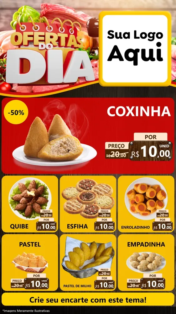 Modelo de Rede Social para Stories com o tema Ofertas do Dia para Salgadaria