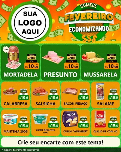 Modelo de Rede Social para Feed Instagram com o tema Comece Fevereiro Economizando para Frios e Laticínios