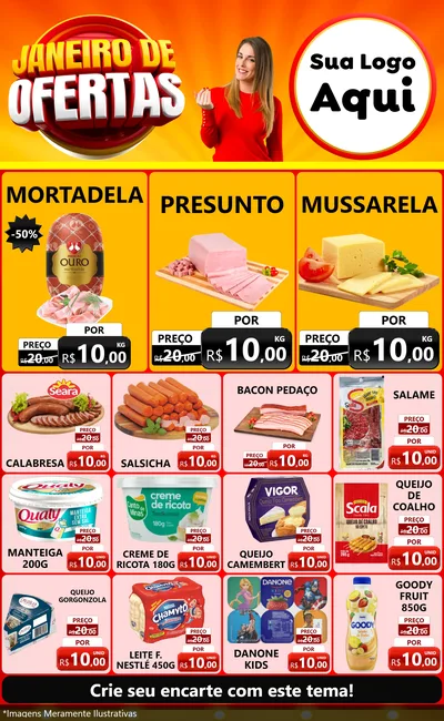 Modelo de Encarte para Encarte Grande com o tema Janeiro de Ofertas para Frios e Laticínios