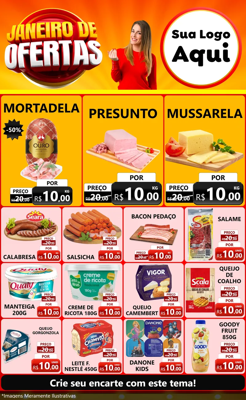 Modelo de Encarte para Encarte Grande com o tema Janeiro de Ofertas para Frios e Laticínios