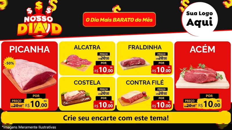 Modelo de TV para TV Horizontal com o tema Nosso Dia D para Açougue