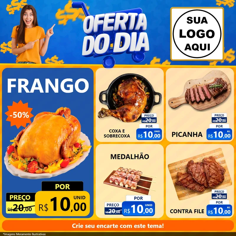 Modelo de Rede Social para Feed Facebook com o tema Oferta do Dia para Assados