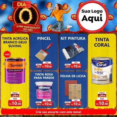 Modelo de Rede Social para Feed Facebook com o tema Dia O - O Dia Mais Barato Do Mês para Tintas e Ferramentas