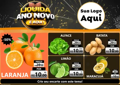 Modelo de Encarte para Encarte A4 Horizontal com o tema Liquida Ano Novo É Aqui! para Hortifrúti