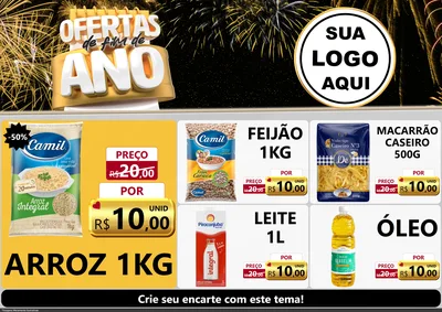 Modelo de Encarte para Encarte A4 Horizontal com o tema Ofertas de Fim de Ano para Supermercado