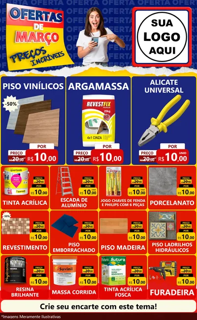 Modelo de Encarte para Encarte Grande com o tema Ofertas de Março - Preços Incríveis para Material para Construção