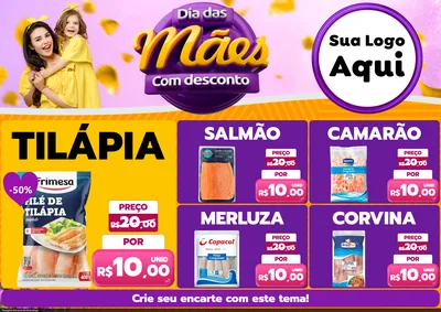 Modelo de Encarte para Encarte A4 Horizontal com o tema Dia das Mães com Desconto para Peixaria