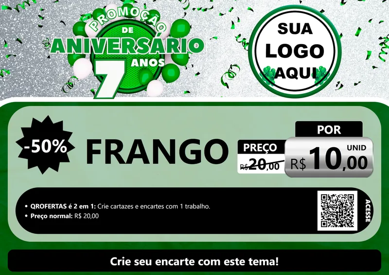 Modelo de Cartaz para Cartaz A4 Horizontal com o tema Promoção de Aniversário - 7 Anos para Assados