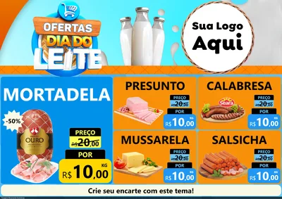 Modelo de Encarte para Encarte A4 Horizontal com o tema Ofertas Dia do Leite para Frios e Laticínios