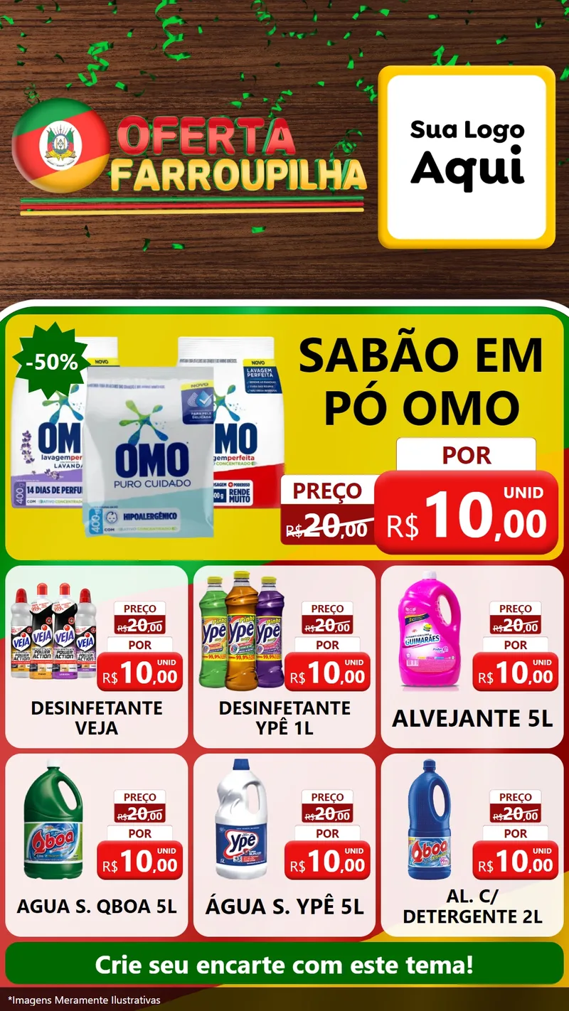 Modelo de Rede Social para Stories com o tema Oferta Farroupilha para Produtos de Limpeza
