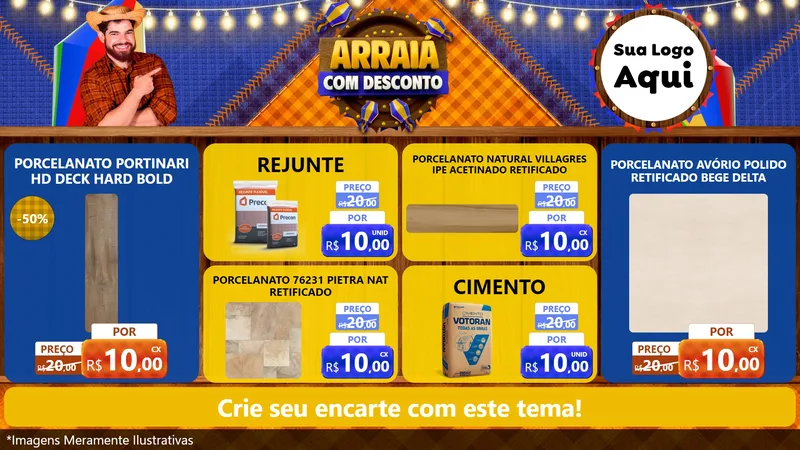 Modelo de TV para TV Horizontal com o tema Arraiá Com Desconto para Pisos e revestimentos