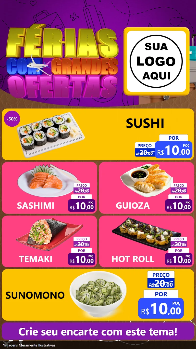 Modelo de TV para TV Vertical com o tema Férias com Grandes Ofertas para Comida japonesa
