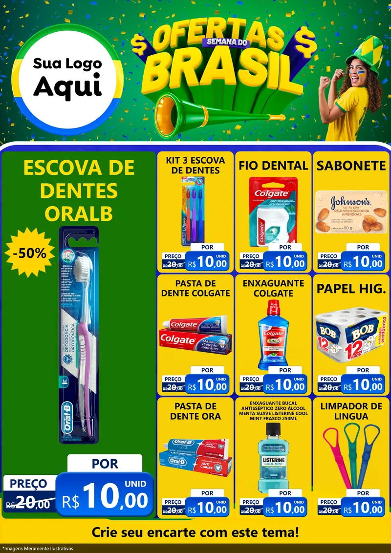 Modelo de Encarte para Encarte A4 Vertical com o tema Ofertas Semana do Brasil para Higiene Pessoal