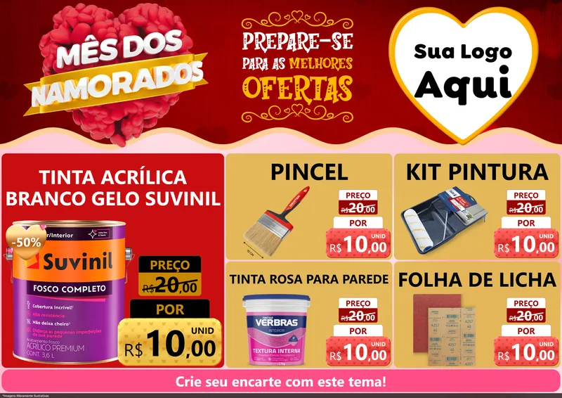 Modelo de Encarte para Encarte A4 Horizontal com o tema Mês dos Namorados para Tintas e Ferramentas
