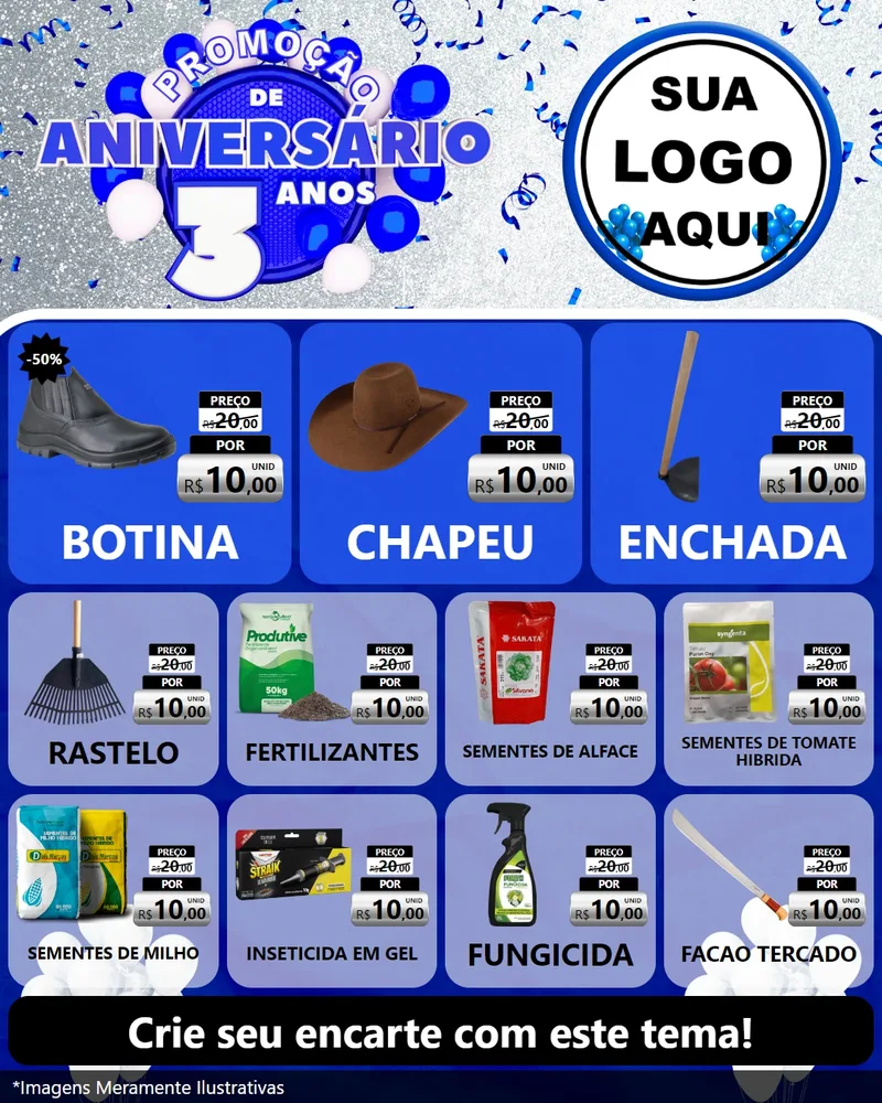 Modelo de Rede Social para Feed Instagram com o tema Promoção de Aniversário - 3 Anos para Agropecuária