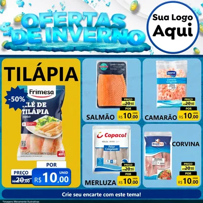 Modelo de Rede Social para Feed Facebook com o tema Ofertas de Inverno para Peixaria