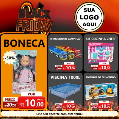 Modelo de Rede Social para Feed Facebook com o tema Black Friday para Brinquedos