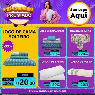Modelo de Rede Social para Feed Facebook com o tema Pré-Carnaval Premiado para Cama, Mesa e Banho