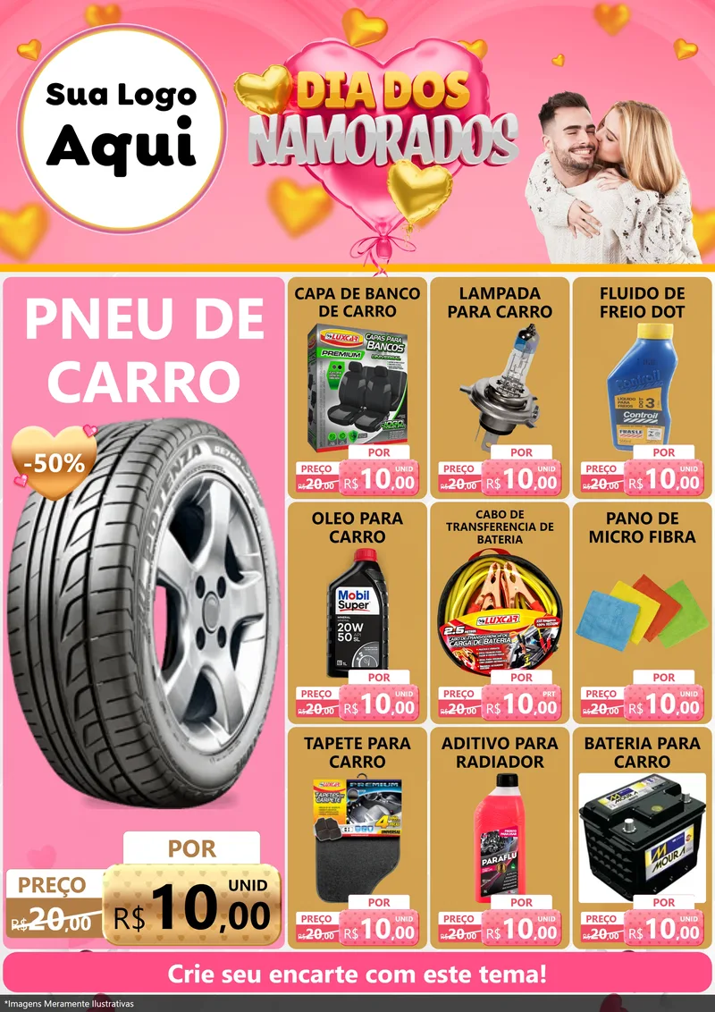 Modelo de Encarte para Encarte A4 Vertical com o tema Dia dos Namorados para Auto peças