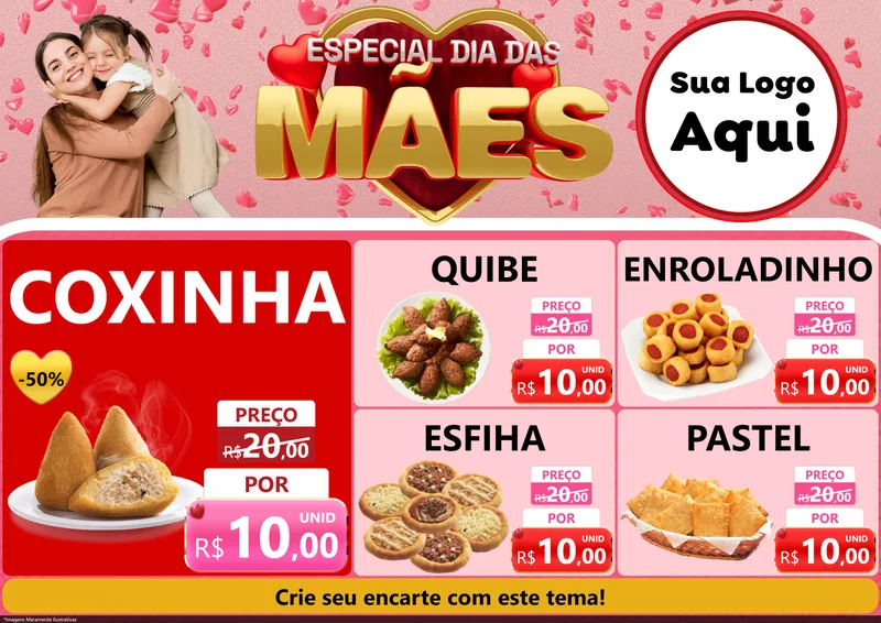 Modelo de Encarte para Encarte A4 Horizontal com o tema Especial Dia Das Mães para Salgadaria