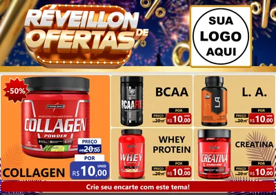 Modelo de Encarte para Encarte A4 Horizontal com o tema Réveillon de Ofertas para Suplementos alimentares