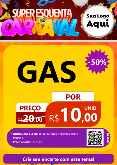 Modelo de Cartaz para Cartaz A4 Vertical com o tema Super Esquenta de Carnaval para Água e gás