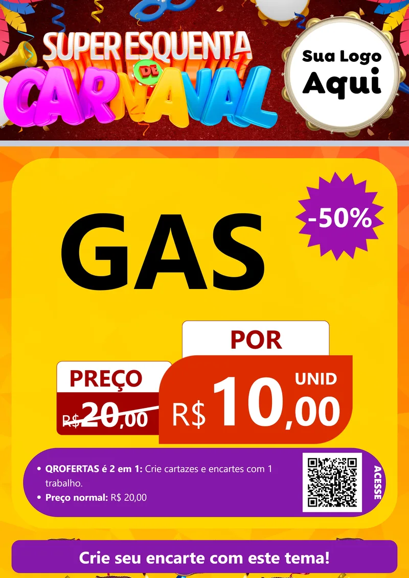 Modelo de Cartaz para Cartaz A4 Vertical com o tema Super Esquenta de Carnaval para Água e gás