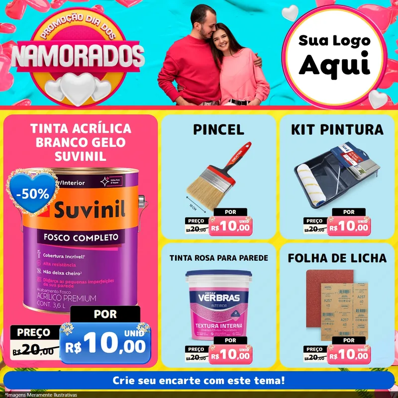 Modelo de Rede Social para Feed Facebook com o tema Promoção Dia dos Namorados para Tintas e Ferramentas