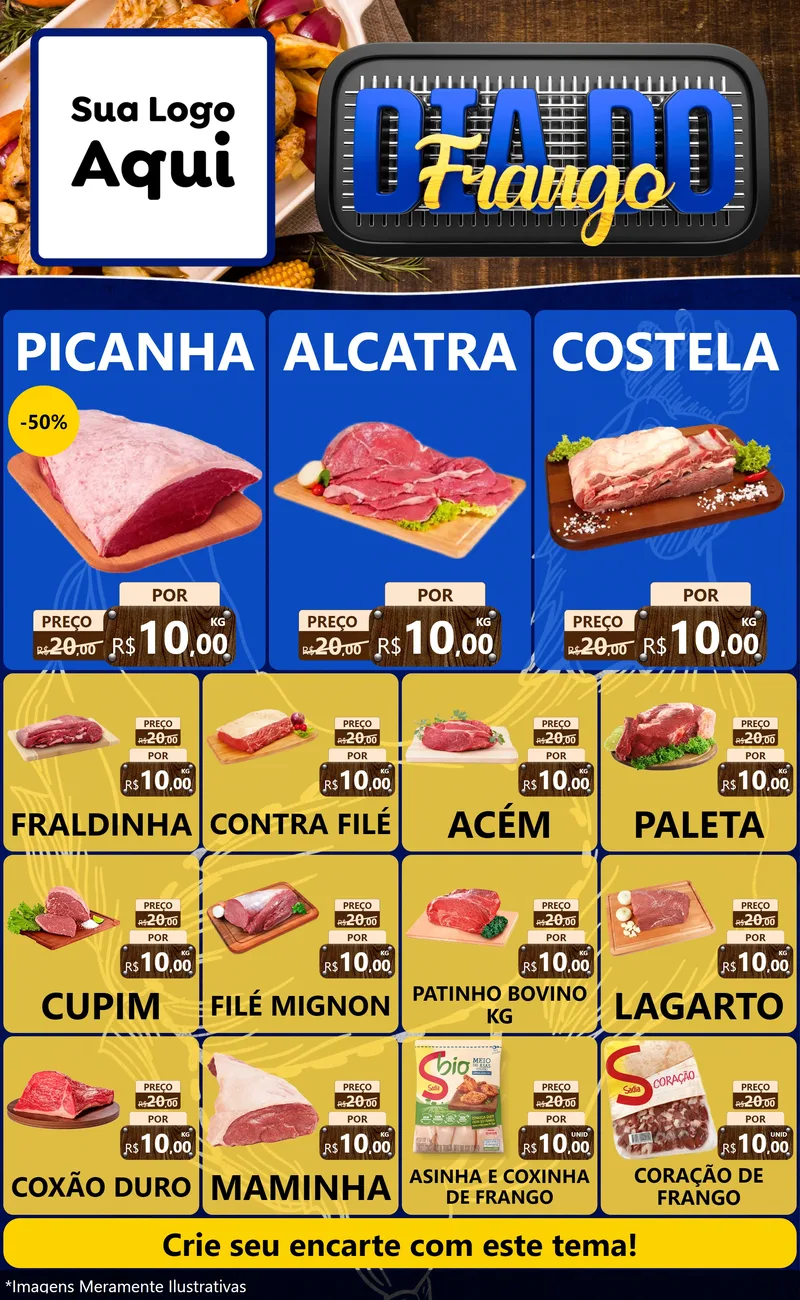 Modelo de Encarte para Encarte Grande com o tema Dia do Frango para Açougue