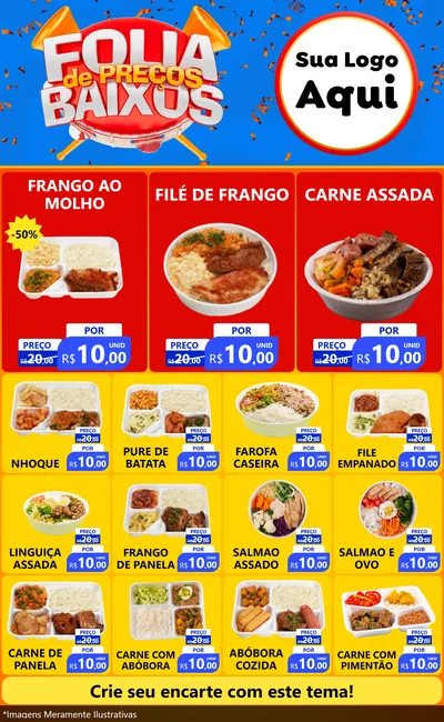 Modelo de Encarte para Encarte Grande com o tema Folia de Preços Baixos para Restaurante